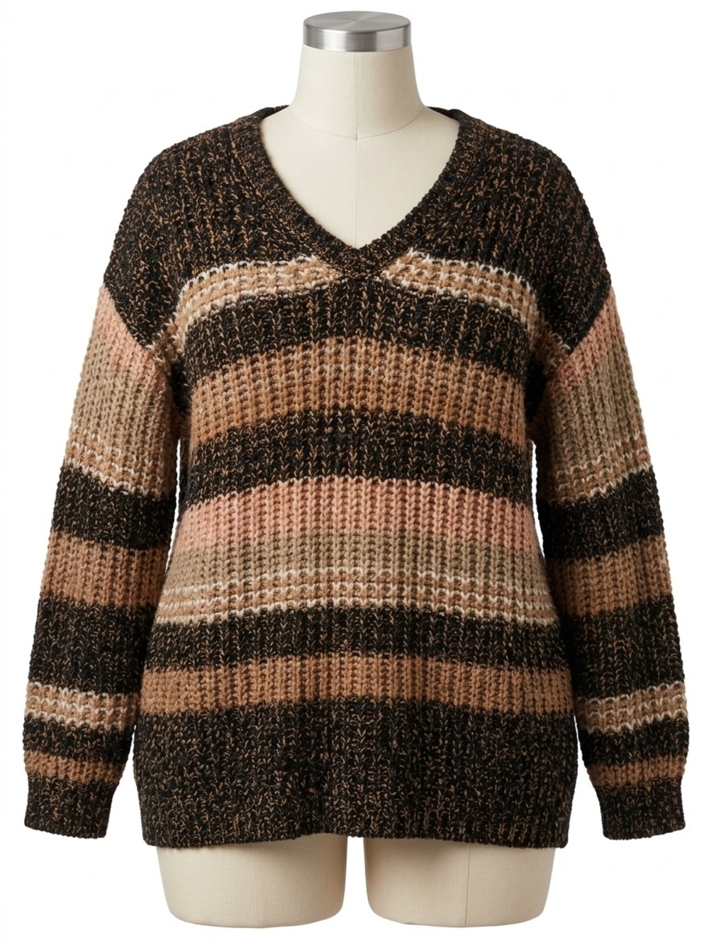 Cozy Lane Bryant Chunky Striped Marled Knit V-neck Sweater Size 18/20